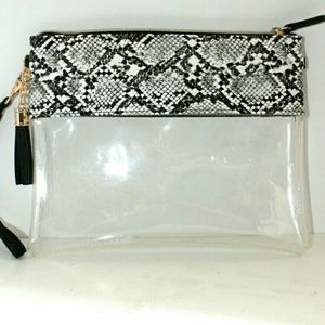 ⭐ 3 for $15 Fashion Clear Toiletry Bag with Black Reptile Trim